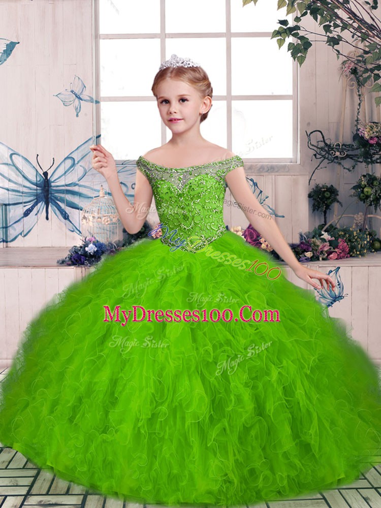 Trendy Sleeveless Floor Length Beading and Ruffles Lace Up Kids Formal Wear with