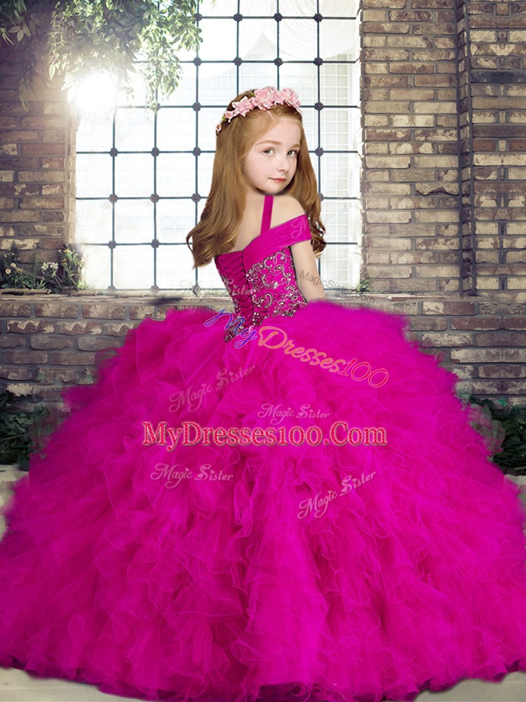 Floor Length Ball Gowns Sleeveless Kids Pageant Dress Lace Up