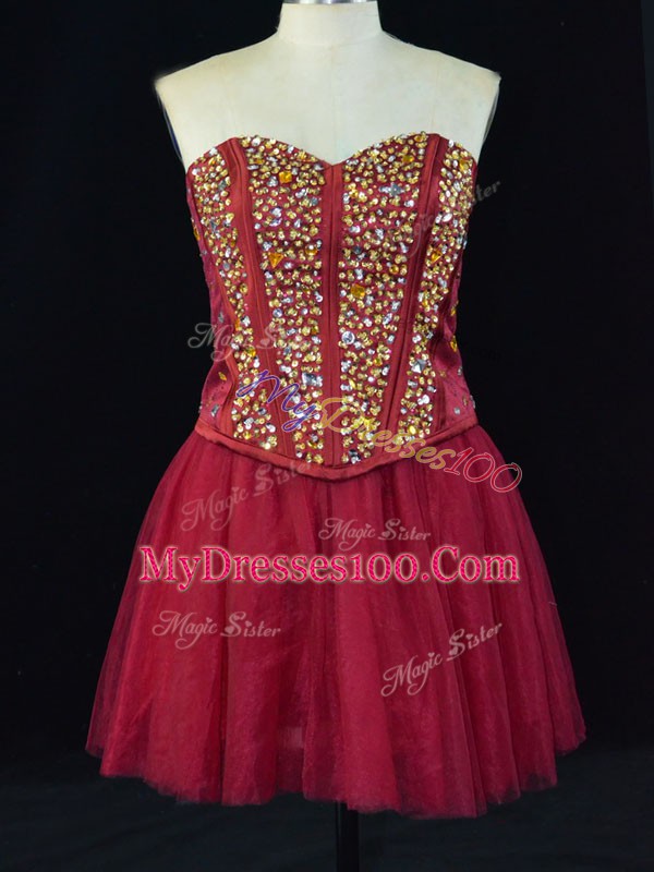 Glorious Wine Red Sleeveless Beading Mini Length Homecoming Dress Online