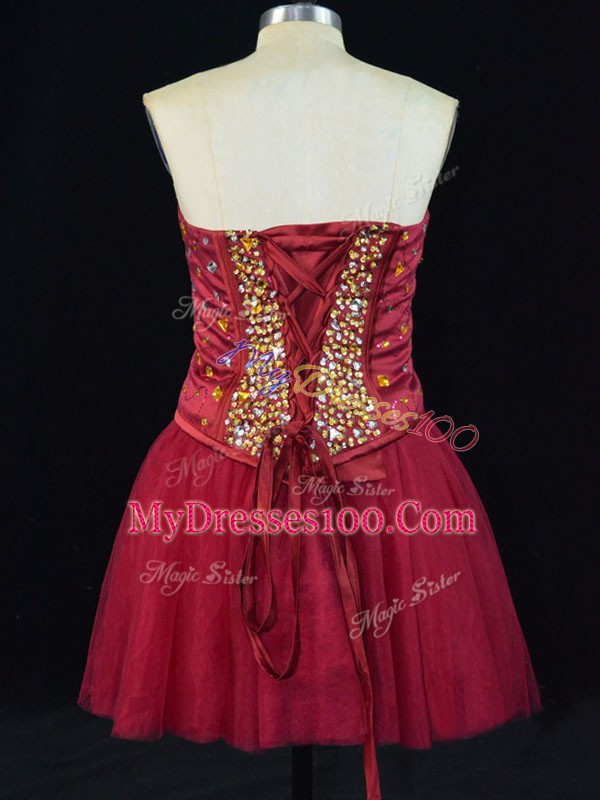 Glorious Wine Red Sleeveless Beading Mini Length Homecoming Dress Online