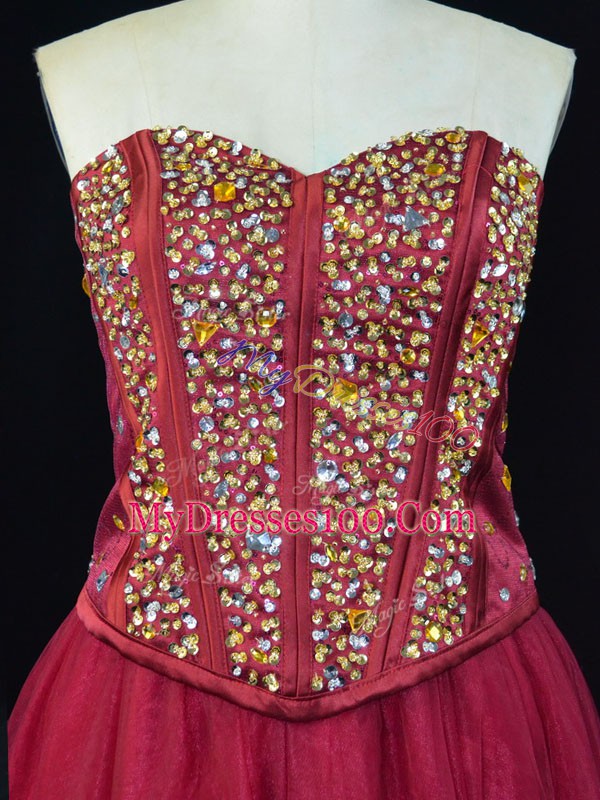 Glorious Wine Red Sleeveless Beading Mini Length Homecoming Dress Online