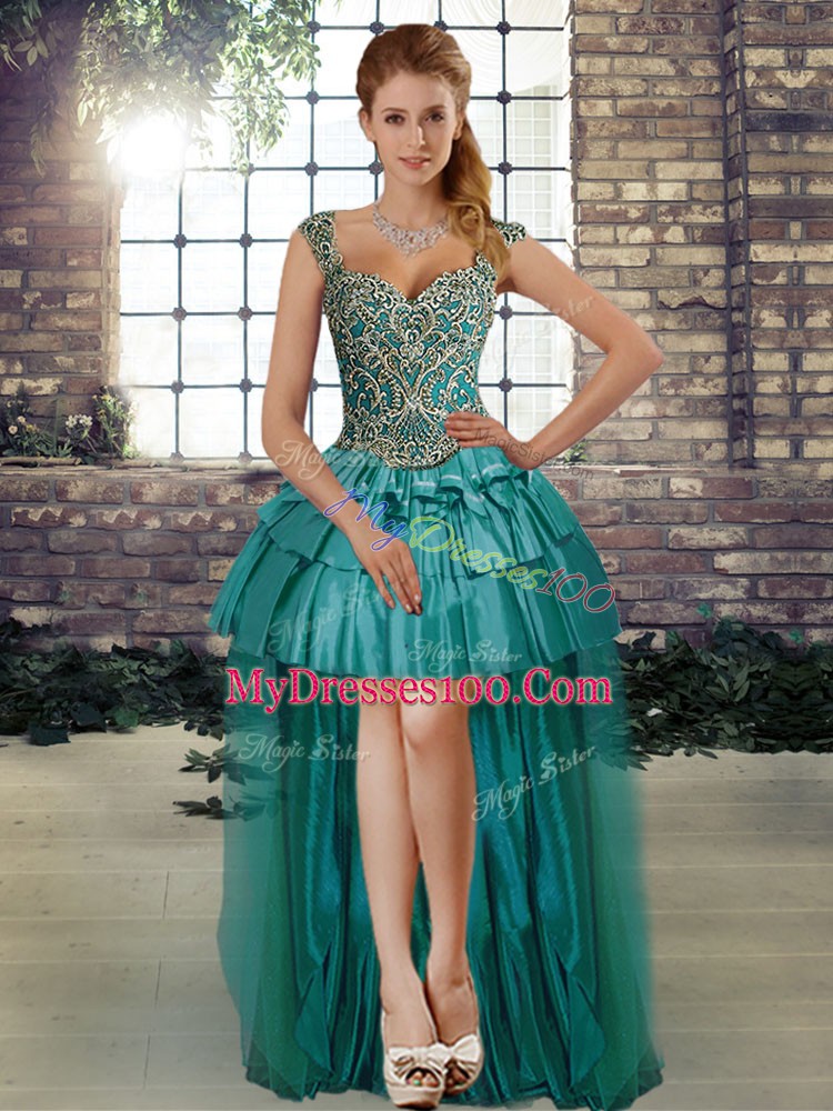 Flare Sleeveless Beading Lace Up Prom Party Dress