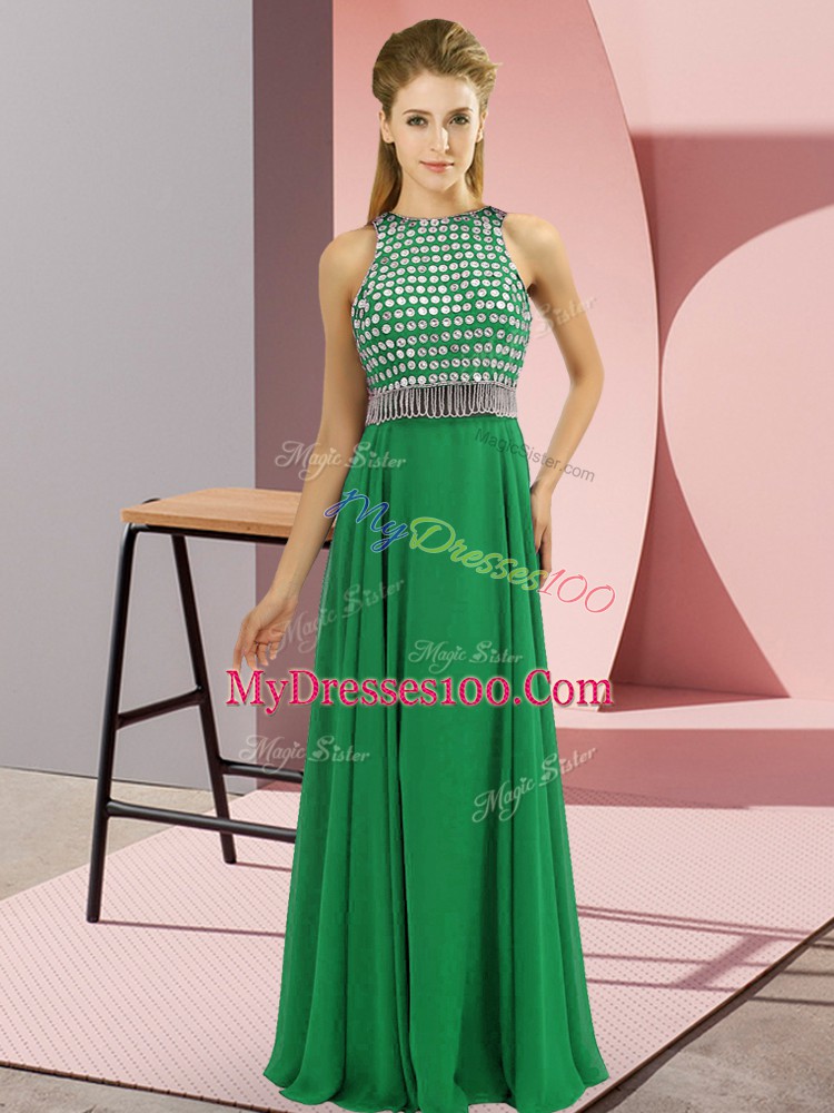 Green Side Zipper Scoop Beading Prom Party Dress Chiffon Sleeveless