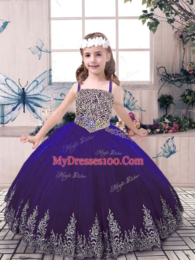 Luxurious Sleeveless Beading and Embroidery Lace Up Little Girls Pageant Dress Wholesale
