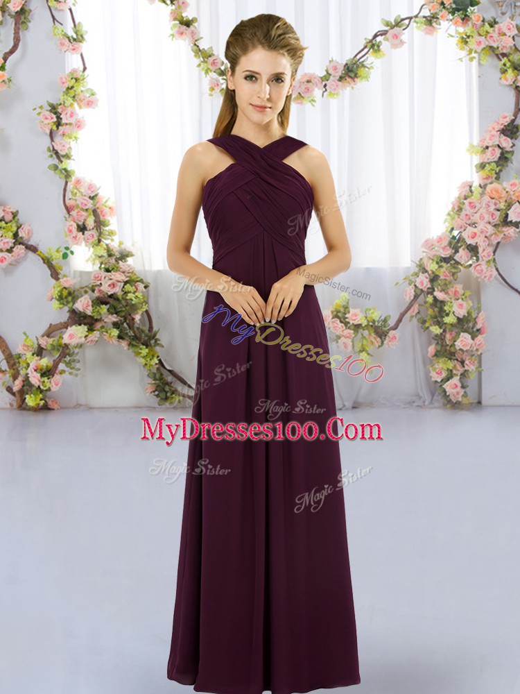 Floor Length Burgundy Dama Dress Chiffon Sleeveless Ruching