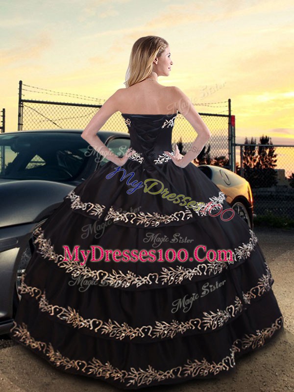 Sweet Dark Green Ball Gowns Appliques and Ruffled Layers Quinceanera Gown Lace Up Satin Sleeveless Floor Length