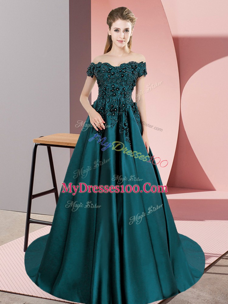 Excellent Teal Sleeveless Court Train Lace Floor Length 15 Quinceanera Dress