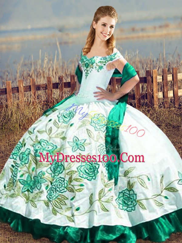 Floor Length Lace Up 15 Quinceanera Dress Green for Sweet 16 and Quinceanera with Embroidery and Ruffles