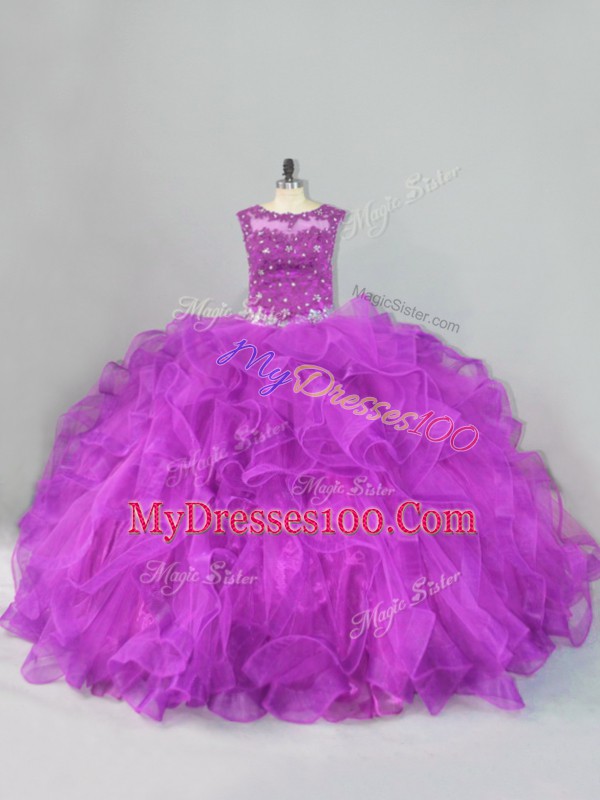 Sleeveless Beading and Ruffles Lace Up Quinceanera Gowns