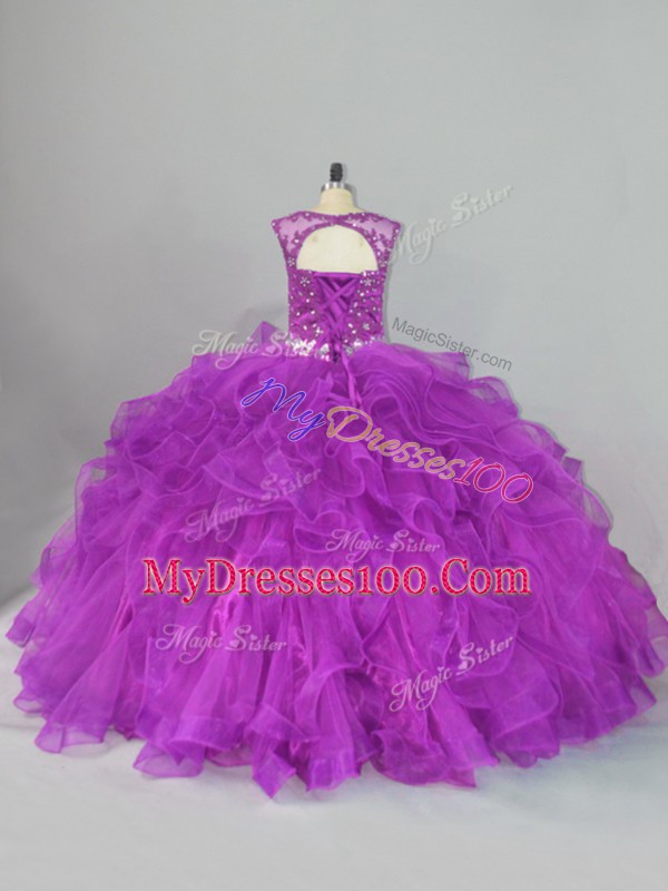 Sleeveless Beading and Ruffles Lace Up Quinceanera Gowns