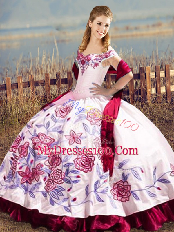 Off The Shoulder Sleeveless Lace Up Quinceanera Dresses Fuchsia Satin and Organza