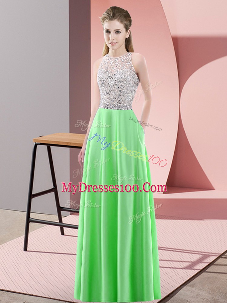 Exceptional Green Backless Scoop Beading Evening Dress Satin Sleeveless