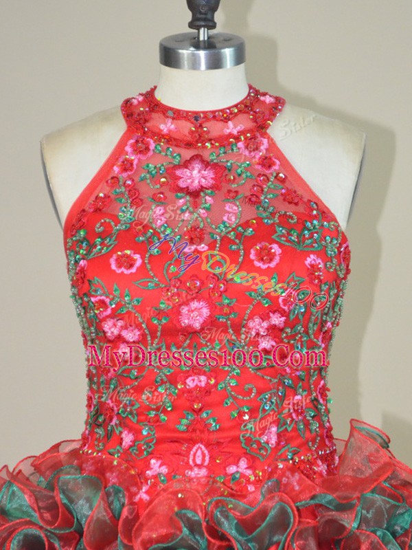 Stunning Brush Train Ball Gowns Quinceanera Dresses Multi-color Halter Top Sleeveless Lace Up