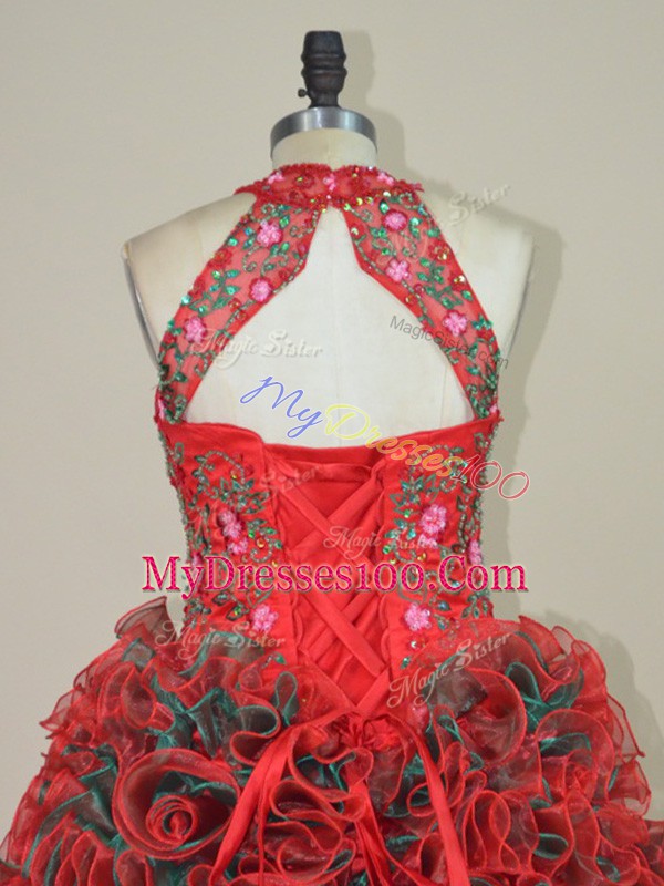 Stunning Brush Train Ball Gowns Quinceanera Dresses Multi-color Halter Top Sleeveless Lace Up