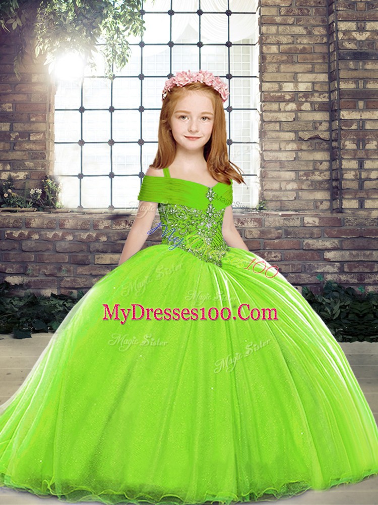Sleeveless Brush Train Lace Up Beading Little Girls Pageant Dress