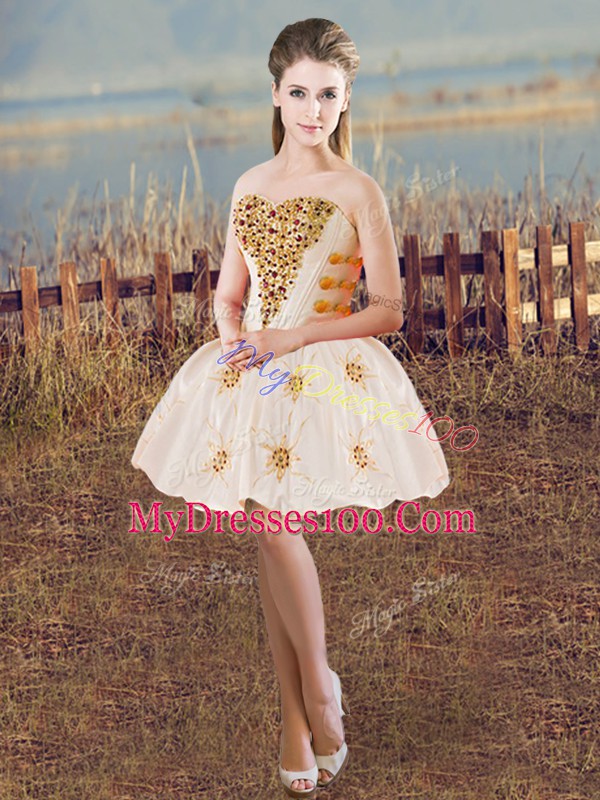 Sweetheart Sleeveless Homecoming Party Dress Mini Length Beading Champagne Satin