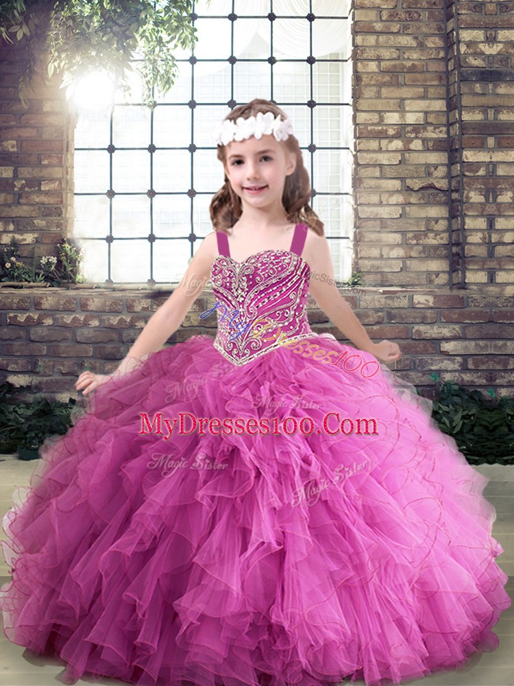 Lilac Sleeveless Tulle Zipper Kids Pageant Dress for Party and Wedding Party