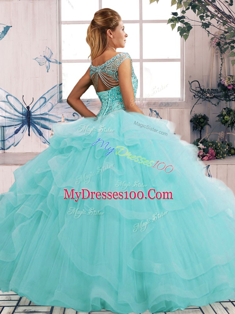Apple Green Sleeveless Tulle Lace Up Sweet 16 Dress for Military Ball and Sweet 16 and Quinceanera
