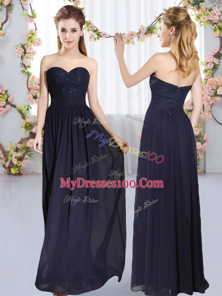 Great Floor Length Navy Blue Wedding Guest Dresses Sweetheart Sleeveless Zipper