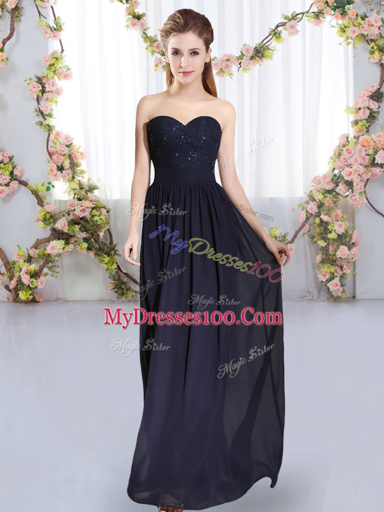 Great Floor Length Navy Blue Wedding Guest Dresses Sweetheart Sleeveless Zipper