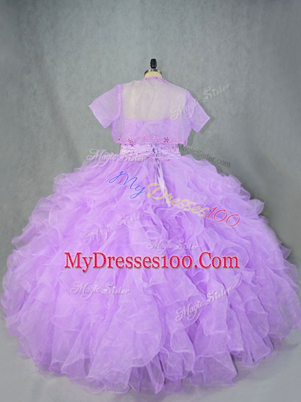 Romantic Sweetheart Sleeveless Quinceanera Dresses Asymmetrical Beading and Ruffles Lavender Organza