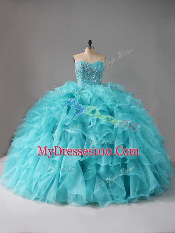 Sleeveless Lace Up Beading and Ruffles Quinceanera Gowns