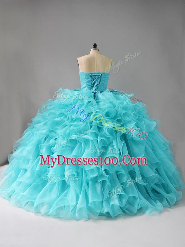 Sleeveless Lace Up Beading and Ruffles Quinceanera Gowns