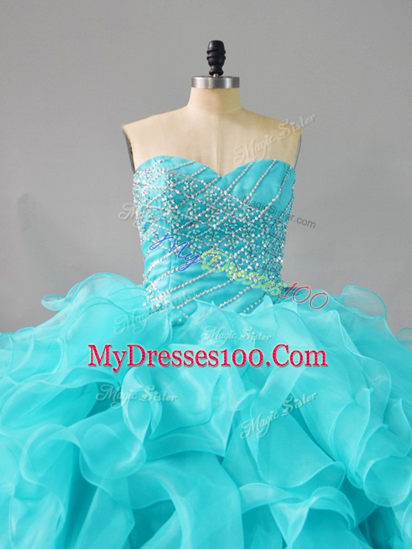 Sleeveless Lace Up Beading and Ruffles Quinceanera Gowns