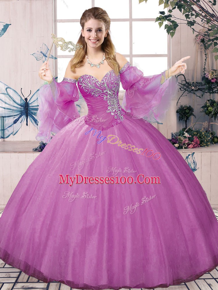 Lilac Quinceanera Dresses Sweet 16 and Quinceanera with Beading Halter Top Sleeveless Lace Up