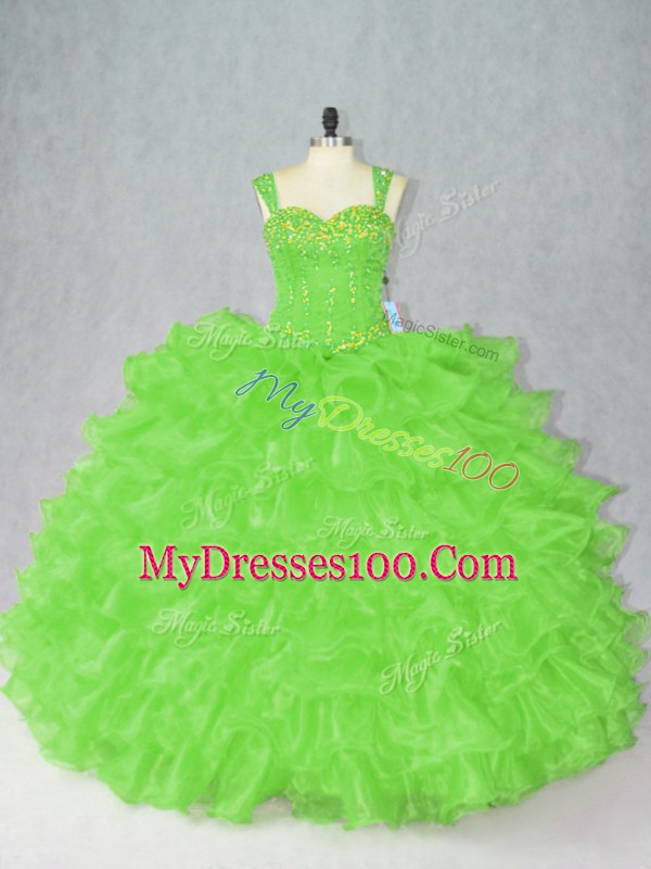 Shining Straps Sleeveless Side Zipper Quinceanera Dress Organza