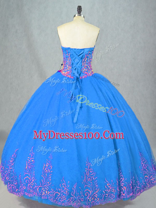 Traditional Blue Vestidos de Quinceanera Sweet 16 and Quinceanera with Beading and Embroidery Sweetheart Sleeveless Lace Up