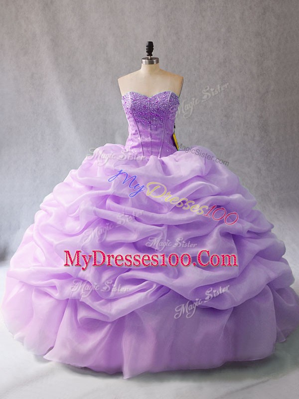 Organza Sweetheart Sleeveless Lace Up Beading and Pick Ups Quinceanera Dresses in Lavender