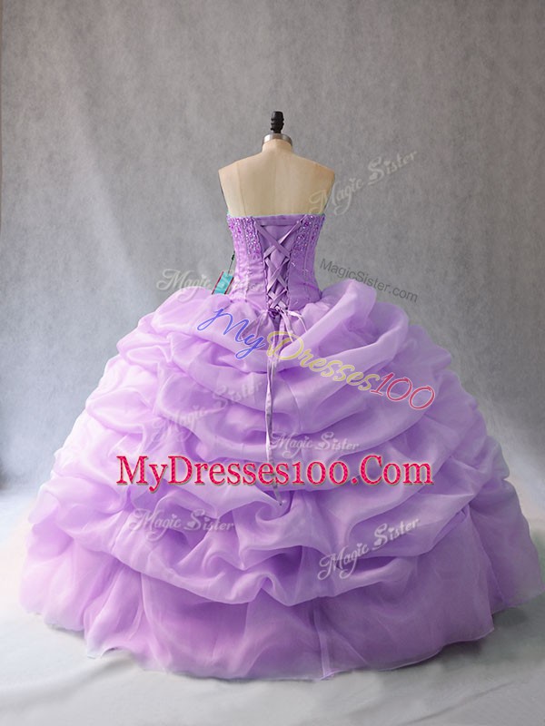 Organza Sweetheart Sleeveless Lace Up Beading and Pick Ups Quinceanera Dresses in Lavender