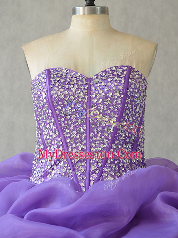 Pretty Floor Length Lavender Quinceanera Gowns Sweetheart Sleeveless Lace Up