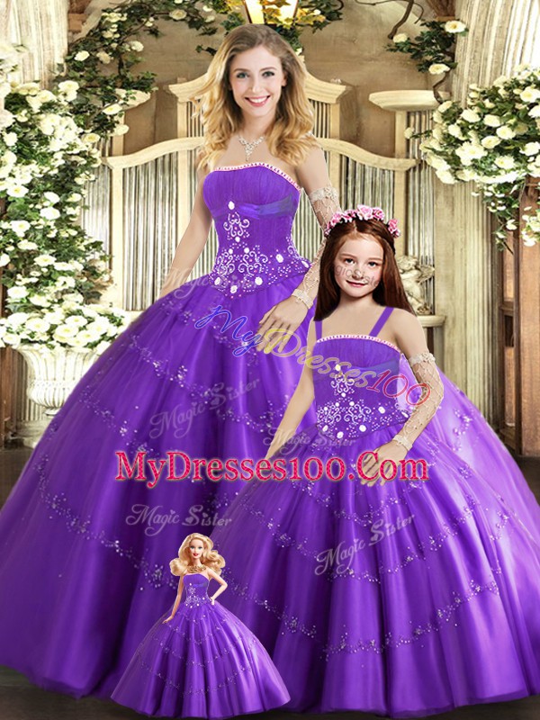 Smart Purple Lace Up Quinceanera Dresses Beading Sleeveless Floor Length