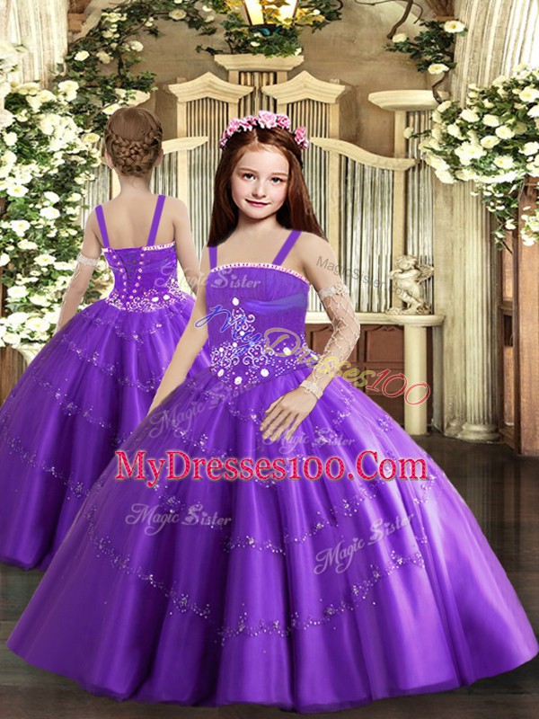 Smart Purple Lace Up Quinceanera Dresses Beading Sleeveless Floor Length
