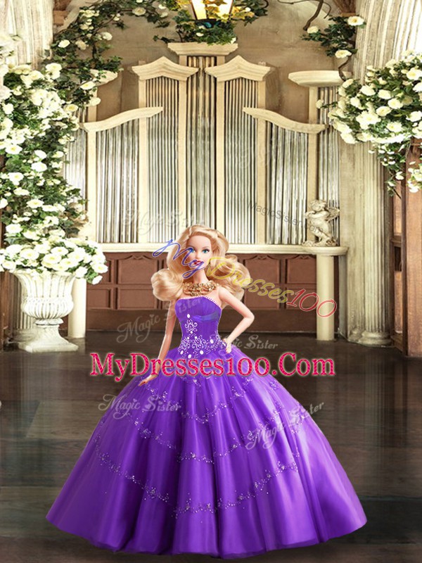 Smart Purple Lace Up Quinceanera Dresses Beading Sleeveless Floor Length
