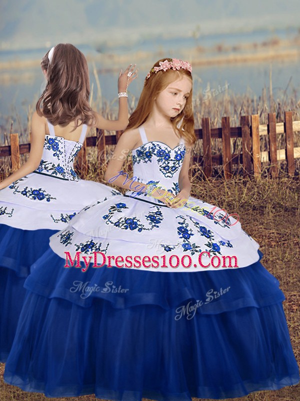 Sleeveless Embroidery Lace Up Kids Pageant Dress