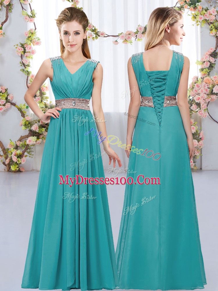 Stunning Sleeveless Beading and Belt Lace Up Court Dresses for Sweet 16