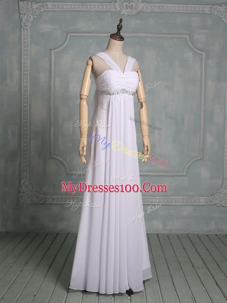 Suitable Empire Wedding Gowns White Straps Chiffon Sleeveless Floor Length Zipper