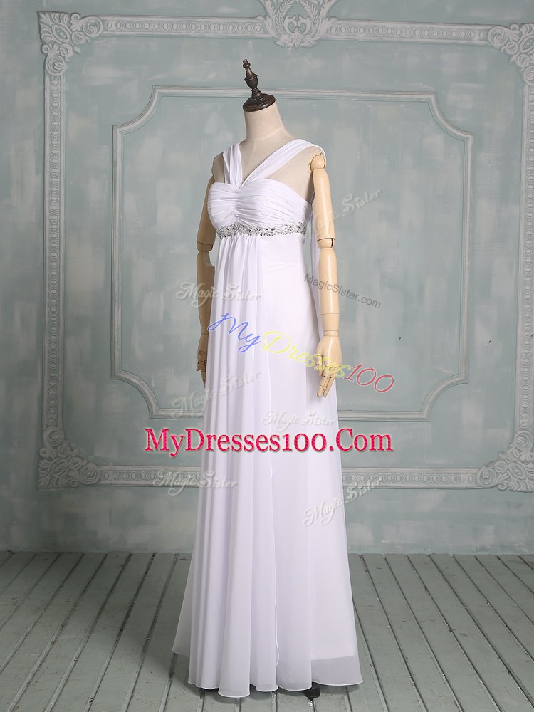 Suitable Empire Wedding Gowns White Straps Chiffon Sleeveless Floor Length Zipper
