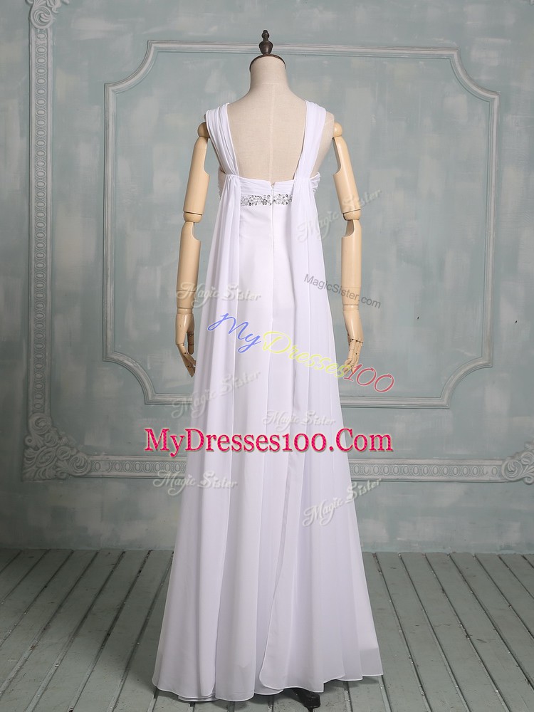 Suitable Empire Wedding Gowns White Straps Chiffon Sleeveless Floor Length Zipper