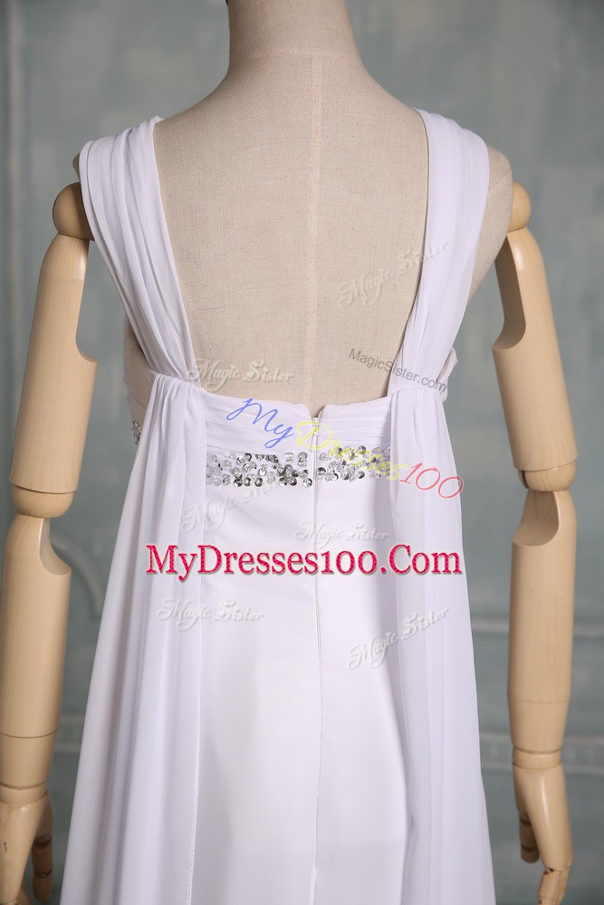 Suitable Empire Wedding Gowns White Straps Chiffon Sleeveless Floor Length Zipper