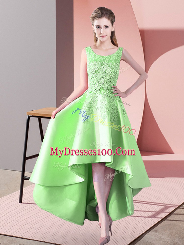 Scoop Sleeveless Bridesmaid Dress High Low Lace Yellow Green