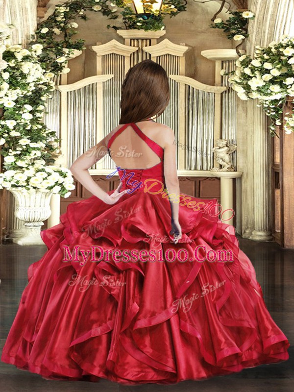 Aqua Blue Sleeveless Floor Length Ruffles Lace Up Little Girls Pageant Dress