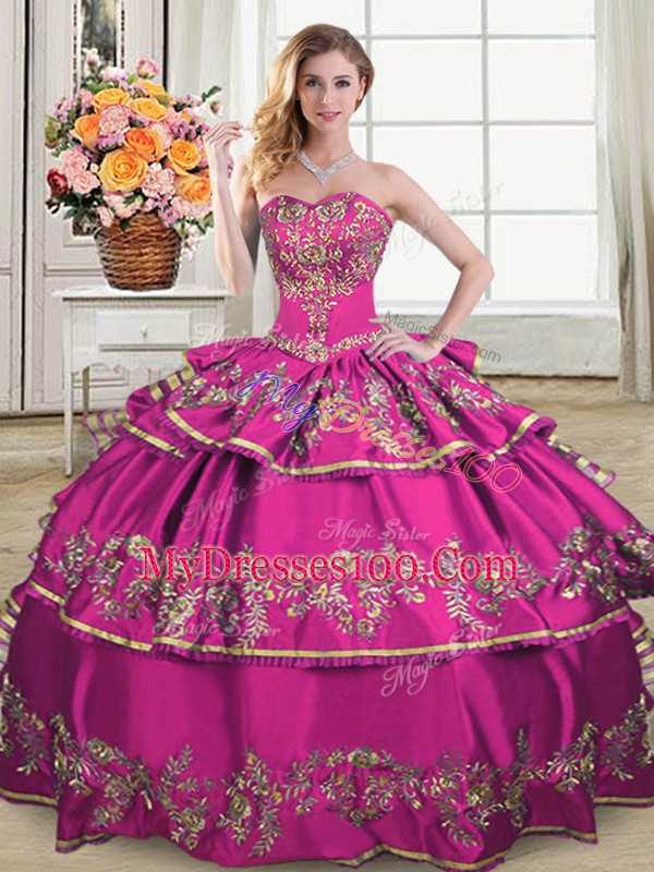 Charming Floor Length Ball Gowns Sleeveless Fuchsia Wedding Guest Dresses Lace Up