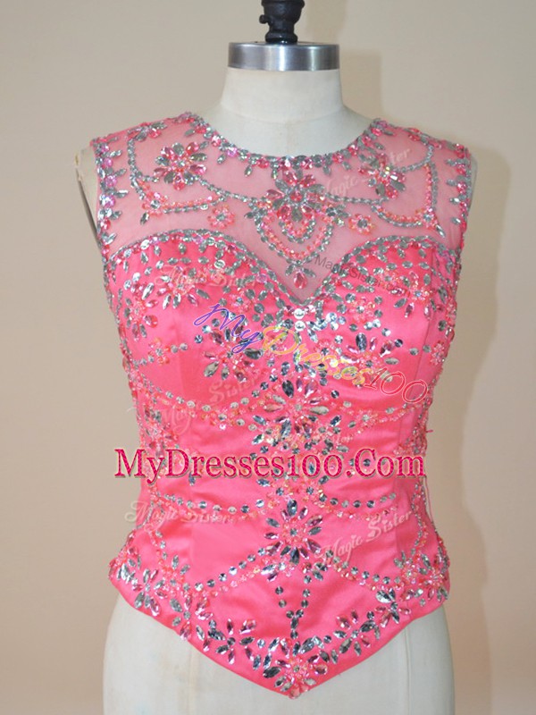 Watermelon Red Ball Gowns Beading Vestidos de Quinceanera Lace Up Tulle Sleeveless Floor Length