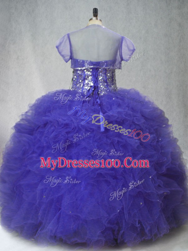 Purple Tulle Lace Up Sweetheart Sleeveless Floor Length Quinceanera Gown Beading and Ruffles