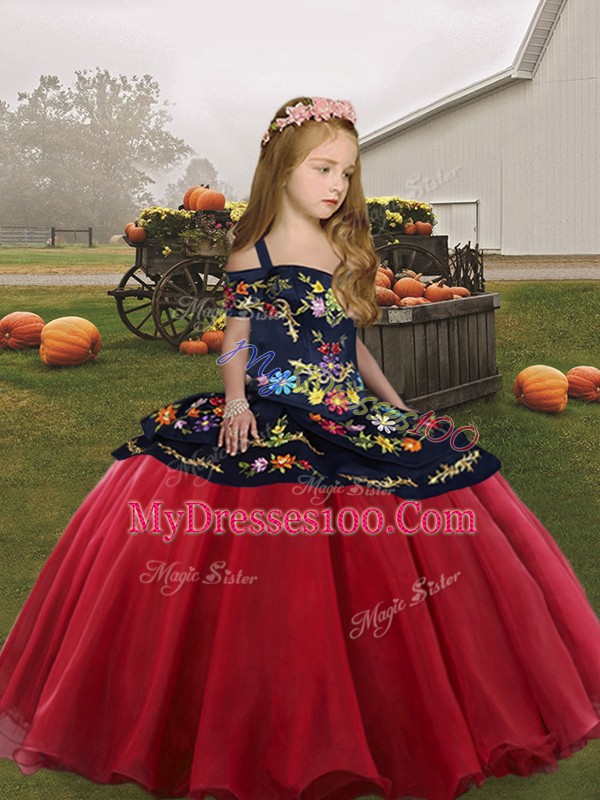 Lovely Straps Sleeveless Organza Little Girl Pageant Dress Embroidery Lace Up