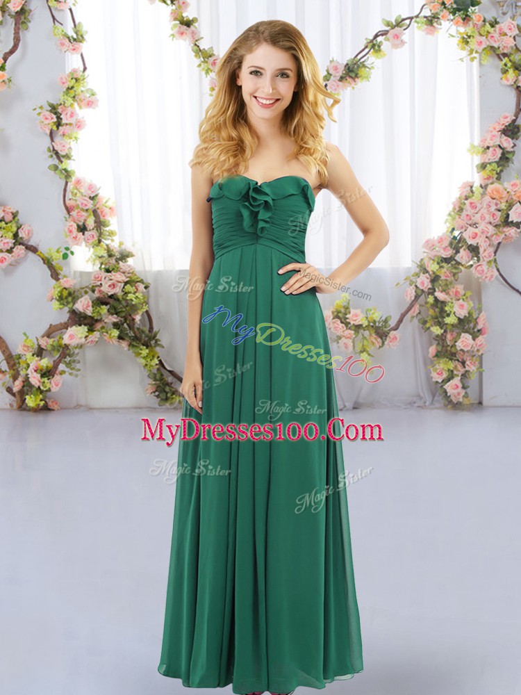 Chiffon Sweetheart Sleeveless Lace Up Ruffles Quinceanera Court of Honor Dress in Dark Green